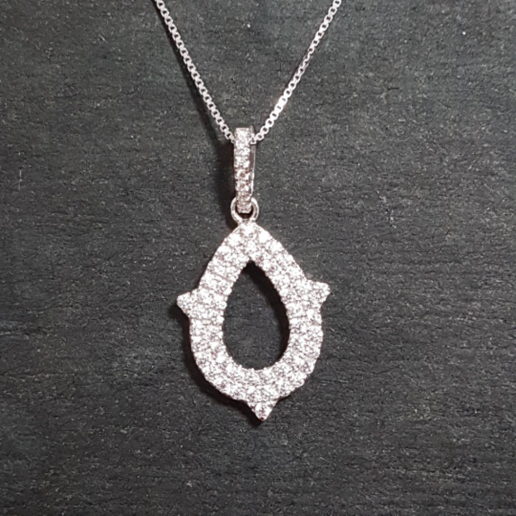 White Gold On 925 Pointed Teardrop Charm Pendant